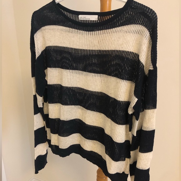 Black, cream gorgeous striped sweater, slightly sheer, small - Picture 1 of 6